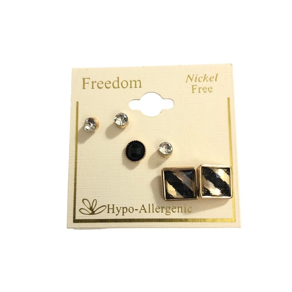 Freedom Hypo-Allergenic Nickel-Free Stud Earring Set Rhinestone Stripe